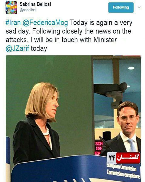 عکس/ واکنش توئیتری موگرینی به حملات تروریستی تهران