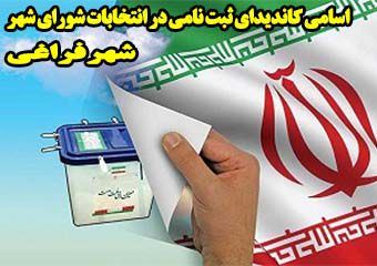 اسامی نهایی 31 کاندیدای ثبت نامی در انتخابات شورای شهر فراغی