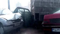 فیلم/ قیچی تریلی و تصادف چند خودرو