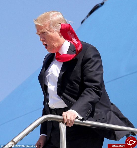 کراوات قرمزرنگ معروف ترامپ باز هم سوژه عکاسان شد + تصاویر